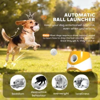 PawHut Automatic Dog Ball Launcher with 5 ETPU Balls 2.3", 3 Distance Settings 20ft, 33ft, 46ft, Orange(m-4)