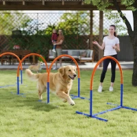 PawHut Dog Agility Training Equipment, 4 PCS Obstacle Course with Carrying Bag for Old Dogs, for Backyard, Outdoor, Blue(m-7)