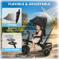 Qaba Tricycle for Toddler 5 in 1 Kids Trike, Foldable Converts Stroller to Toddler Bike, Adjustable Backrest & Curved Canopy, Detachable Guardrail & Handle for 1-5 Years Old, Black(m-6)