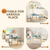 Qaba Kids Table and 2 Chair Set, Children Multi-Activity Furniture Set for Playing, Learning, Eating, Craft, Blue(m-7)