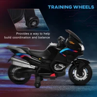 Aosom 12V Kids Electric Motorcycle with Training Wheels, Battery Power Ride on Motorbike, High-Traction at 3.7 Mph Top Speed, with Light Music, Black(m-5)
