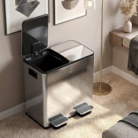 HOMCOM Trash Can, 2 x 5 Gallon Stainless Steel Garbage Can with Soft Close, Stay-Open Lid, Pedals, Inner Buckets, Silver(m-8)