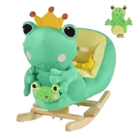 Qaba Kids Ride-On Rocking Horse Toy Frog Style Rocker with Fun Music, Seat Belt & Soft Plush Fabric Hand Puppet for Children 18-36 Months(m-1)