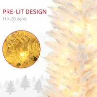 HOMCOM 5' Pre Lit Artificial Pencil Christmas Trees, Xmas Tree with Realistic Branches and Warm White LED Lights, White(m-5)