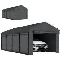 Outsunny 12' x 20' Metal Carport, Heavy Duty Garage Car Canopy with Galvanized Metal Roof and Removable Sidewalls, Dark Gray(m-11)