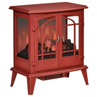 HOMCOM Electric Fireplace Heater, Freestanding Fireplace Stove with Realistic LED Log Flames and Overheating Safety Protection, 1400W, Red(m-1)