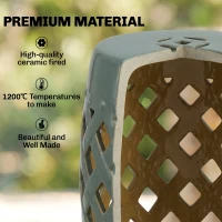 Outsunny 12.5" x 18" Ceramic Garden Stool with Woven Lattice Design & Glazed Strong Materials Decorative Outdoor Stool, Green(m-4)