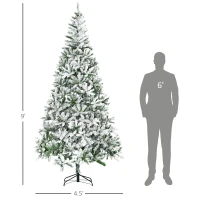 HOMCOM 9' Tall Unlit Snow Flocked Pine Artificial Christmas Tree with Realistic Branches, Green(m-3)