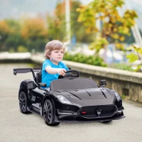 Qaba Maserati GT2 Licensed Ride On Car, 12V 3MPH Battery Powered Electric Car w/ Shock-Absorbers, Auxiliary Wheels, Black(m-10)