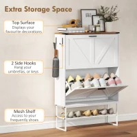 HOMCOM Narrow Shoe Storage Cabinet with 2 Flip Drawers, Slim Shoe Cabinet for 15-20 Pairs, White Wood Grain(m-7)