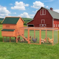 PawHut 137" Wooden Chicken Coop with Chicken Run, Nesting Box, Orange(m-8)
