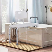 HOMCOM 6-Level Adjustable Bath and Shower Transfer Bench Aluminum Chair with Non-Slip Feet, Armrest & Backrest White(m-9)