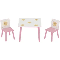 Qaba 3-Piece Kids Table and Chair Set with Star Pattern for Boys and Girls Aged 3-8, Bedroom, Nursery, Playroom, Pink(m-2)