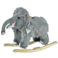 Qaba Kids Ride-On Rocking Horse Toy Mammoth Style Rocker with Fun Music & Soft Plush Fabric for Children 3+ Years(m-1)