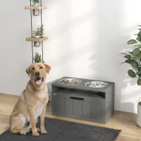 PawHut Elevated Dog Bowls, Large Breed Raised Dogs Bowl Stand with 2 Stainless Steel Bowls, Storage Drawer and Slow Feeder Mat(m-2)