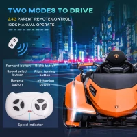 Aosom Kids Ride On Sports Car, 12V Battery Powered Electric Toy w/Parent Remote Control, Horn, Music & LED Headlights Taillights for 3-6 Years Old Orange(m-6)