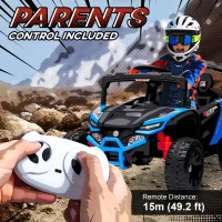 Qaba 12V Kids Ride On Truck, Battery Powered Electric UTV Vehicle with Rear Suspension, Remote Control for 3-5 Years, Blue(m-5)