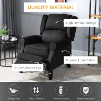 HOMCOM Vibration Massage Recliner Chair for Living Room with Heat,  Wingback Single Sofa, Modern Suede Fabric Push Back Reclining Chair with Footrest, Side Pocket, Black(m-5)