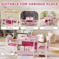 Qaba 3 Pieces Kids Table and Chair Set with Bookshelves, for Classroom, Home, Nursery, Playroom, for Read, Draw, Art, Pink(m-5)