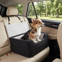 PawHut Dog Car Seat, Dog Booster Car Seat Washable with Adjustable Safety Leash, Storage Pockets for Small Under 10kg, Grey(m-1)