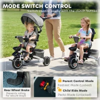 Aosom Tricycle for Toddler 6-in-1 Kids Trike, Foldable Converts Stroller to Baby Push Bike, Adjustable Backrest with Detachable Guardrail & Handle, Brake for 1-4 Years Old, Grey(m-7)
