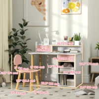 Qaba Kids Study Table and Chair Set, Kids Desk and Chair Set w/ Storage and Shelves, for 3-8 Year Old, Pink(m-3)