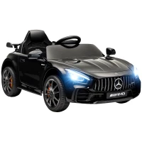 Qaba Mercedes-Benz AMG GTR Licensed 12V Battery Powered Kids Electric Car w/ Remote, Soft Start, Lights, Music Horn, Black(m-9)