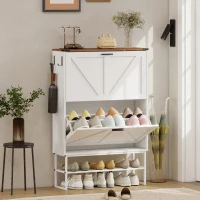 HOMCOM Narrow Shoe Storage Cabinet with 2 Flip Drawers, Slim Shoe Cabinet for 15-20 Pairs, White Wood Grain(m-1)