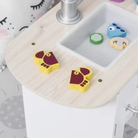Qaba Corner Kids Kitchen Playset, Wooden Pretend Toy Kitchen Set with Drinking Fountain, Microwave, Fridge and Accessories, Pretend Play Kitchen for 3+ Years, White(m-8)