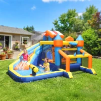 Qaba Bouncy Castle for Kids, Inflatable Bounce House with Slide, Pool (Ball Pit), Climbing Wall and Blower for Indoor Outdoor(m-8)