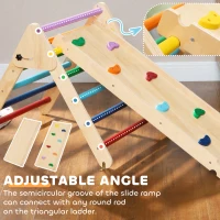 Qaba Pikler Triangle Set, 3 in 1 Climbing Toys with Ramp for Toddlers, Nature Wood(m-6)