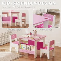 Qaba 3 Pieces Kids Table and Chair Set with Bookshelves, for Classroom, Home, Nursery, Playroom, for Read, Draw, Art, Pink(m-7)