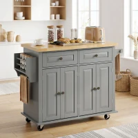 HOMCOM 44" Mobile Kitchen Island Table, Kitchen Island Cart on Wheels with Storage Cabinets, 2 Drawers, Gray(m-10)