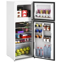 HOMCOM Small Fridge with Freezer, 4 Cu Ft Refrigerator with Reversible Doors, White(m-11)
