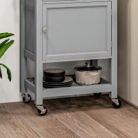 HOMCOM Kitchen Island on Wheels, Rolling Kitchen Cart with Rubberwood Top, Drawer, Wine Rack and Cabinet, Gray(m-9)