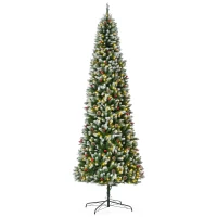 HOMCOM 9ft Pre-Lit Snow-Dipped Artificial Christmas Tree with Realistic Branches, 460 LED Lights, Pine Cones(m-1)