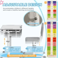 Qaba Height Adjustable Study Table and Chair Set with Drawer, Pen Slot, Tiltable Desktop, Hook, Grey(m-6)