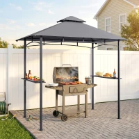 Outsunny 8' x 5' Grill Gazebo with Double Roof, Outdoor BBQ Canopy Gazebo with 2 Side Shelves for Patio Yard Garden Gray(m-10)