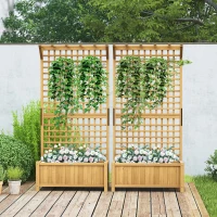 Outsunny Wood Planter with Trellis for Vine Climbing, Raised Garden Bed, Privacy Screen for Backyard, Patio, Pack of 2, Yellow(m-7)