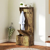 HOMCOM 4-In-1 Hall Tree with Coat Rack, Top Shelf, Shoe Storage and Bench Seat, Entryway Bench with 4 Hooks, Rustic Brown(m-8)