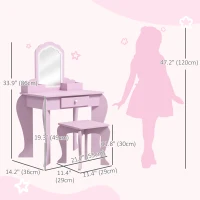 Qaba Makeup Vanity with Mirror and Stool, Cloud Design, Drawer, Storage Boxes, for 3-6 Years Old, Pink(m-3)