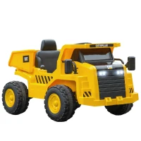 Qaba Caterpillar Licensed 12V Electric Ride on Excavator w/ Remote, Bucket, Shovel, Music, Loudspeaker for Ages 3-6, Yellow(m-1)
