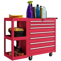 HOMCOM 7-Drawer Rolling Tool Chest with Detachable Side Shelf, Lockable Tool Cabinet Box Organizer with Wheels, Red(m-9)