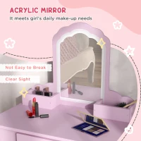 Qaba Makeup Vanity with Mirror and Stool, Cloud Design, Drawer, Storage Boxes, for 3-6 Years Old, Pink(m-6)