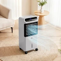 HOMCOM 3-In-1 Ice Cooling Fan, Mobile Evaporative Air Cooler with Remote, Timer, Oscillating for Home Office, Bedroom, Gray(m-8)