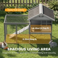 PawHut Rabbit Hutch Outdoor, 48"L Large Wooden Bunny Cage with Run, Grey(m-5)