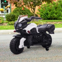 Aosom 6V Electric Motorcycle for Kids, Dirt Bike, Battery-Powered Ride-On Toy Off-Road Street Bike with Pedal, Headlights, and Training Wheels, White(m-2)