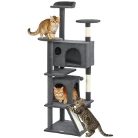 PawHut 63" Cat Tree, Multi-Level Cat Tower with Scratching Posts, Cat Condos, Bed, Platforms, Ramp, Toy Ball, Dark Grey(m-9)