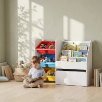 Qaba Kids Bookshelf and Toy Storage, 3-Tier Bookcase with 6 Removable Bins and Box for Toddler Nursery Playroom, Multi(m-8)