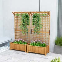 Outsunny Wood Planter with Trellis for Vine Climbing, Raised Garden Bed, Privacy Screen for Backyard, Patio, Pack of 2, Yellow(m-10)